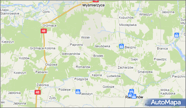 mapa Brodek gmina Wyśmierzyce, Brodek gmina Wyśmierzyce na mapie Targeo