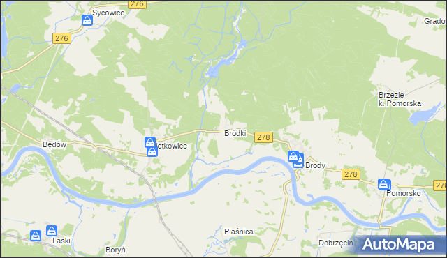 mapa Bródki gmina Czerwieńsk, Bródki gmina Czerwieńsk na mapie Targeo