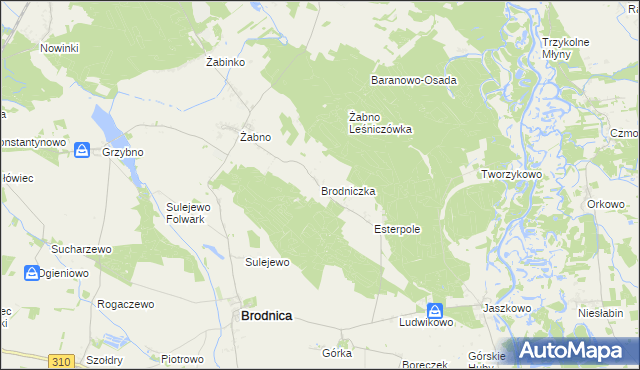 mapa Brodniczka gmina Brodnica, Brodniczka gmina Brodnica na mapie Targeo