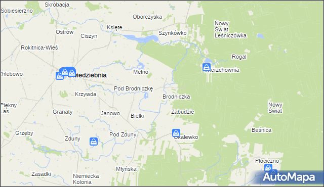 mapa Brodniczka gmina Świedziebnia, Brodniczka gmina Świedziebnia na mapie Targeo