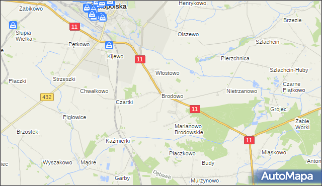 mapa Brodowo gmina Środa Wielkopolska, Brodowo gmina Środa Wielkopolska na mapie Targeo