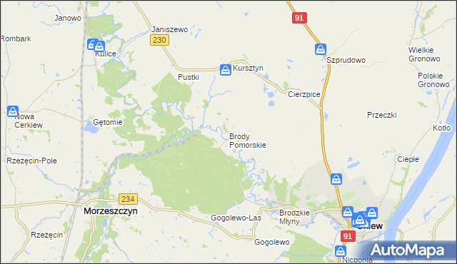 mapa Brody Pomorskie, Brody Pomorskie na mapie Targeo