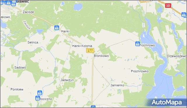 mapa Bronikowo gmina Mirosławiec, Bronikowo gmina Mirosławiec na mapie Targeo