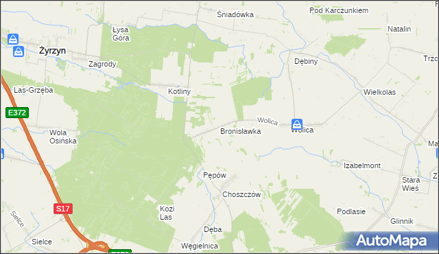 mapa Bronisławka gmina Kurów, Bronisławka gmina Kurów na mapie Targeo