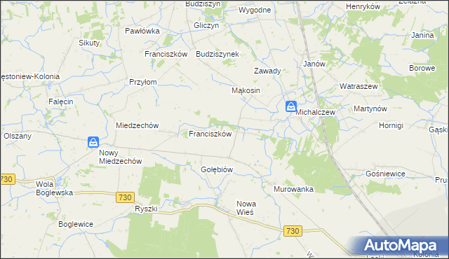 mapa Bronisławów gmina Jasieniec, Bronisławów gmina Jasieniec na mapie Targeo