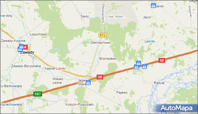 mapa Broniszewo gmina Tykocin, Broniszewo gmina Tykocin na mapie Targeo