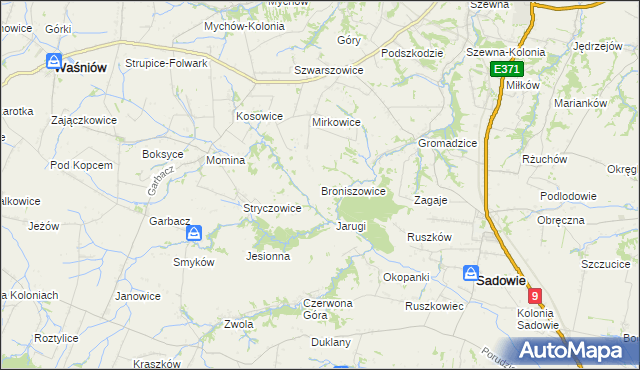 mapa Broniszowice gmina Bodzechów, Broniszowice gmina Bodzechów na mapie Targeo