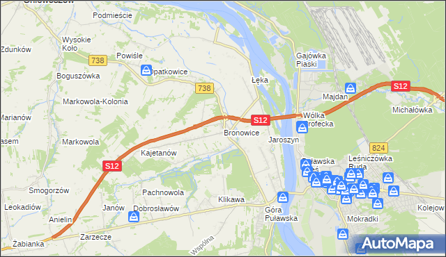 mapa Bronowice gmina Puławy, Bronowice gmina Puławy na mapie Targeo