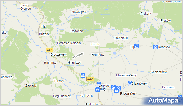 mapa Brudzew gmina Blizanów, Brudzew gmina Blizanów na mapie Targeo