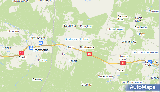 mapa Brudzewice gmina Poświętne, Brudzewice gmina Poświętne na mapie Targeo