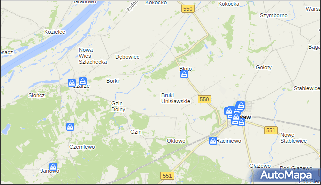 mapa Bruki Unisławskie, Bruki Unisławskie na mapie Targeo