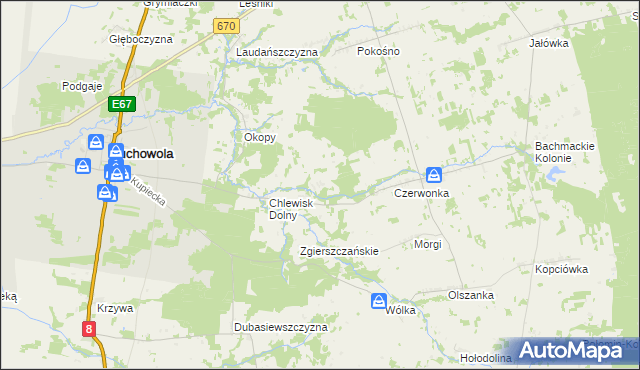 mapa Brukowo, Brukowo na mapie Targeo