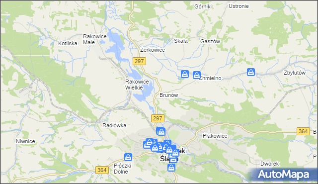 mapa Brunów gmina Lwówek Śląski, Brunów gmina Lwówek Śląski na mapie Targeo