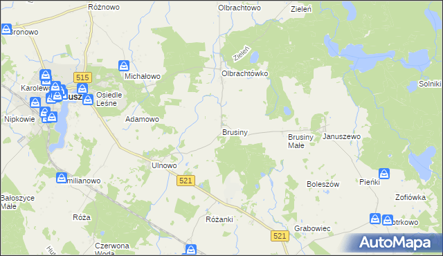 mapa Brusiny, Brusiny na mapie Targeo