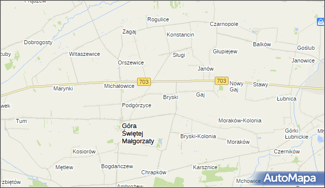 mapa Bryski gmina Góra Świętej Małgorzaty, Bryski gmina Góra Świętej Małgorzaty na mapie Targeo