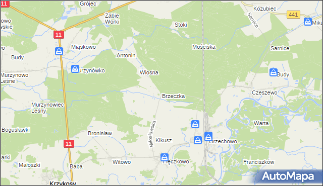 mapa Brzeczka gmina Miłosław, Brzeczka gmina Miłosław na mapie Targeo