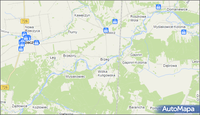 mapa Brzeg gmina Rzeczyca, Brzeg gmina Rzeczyca na mapie Targeo
