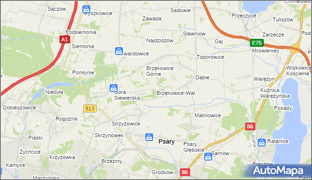 mapa Brzękowice-Wał, Brzękowice-Wał na mapie Targeo