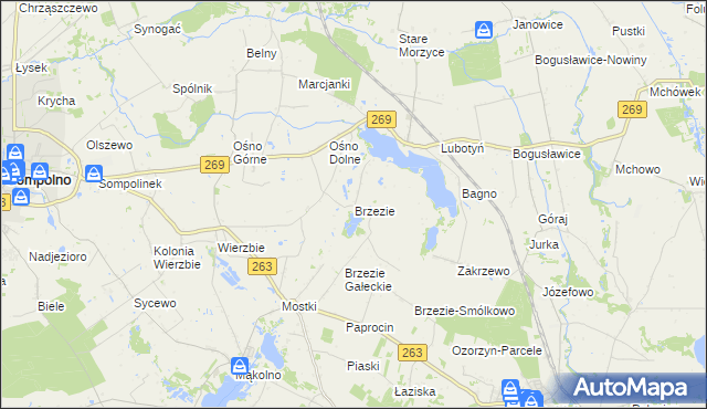 mapa Brzezie gmina Babiak, Brzezie gmina Babiak na mapie Targeo