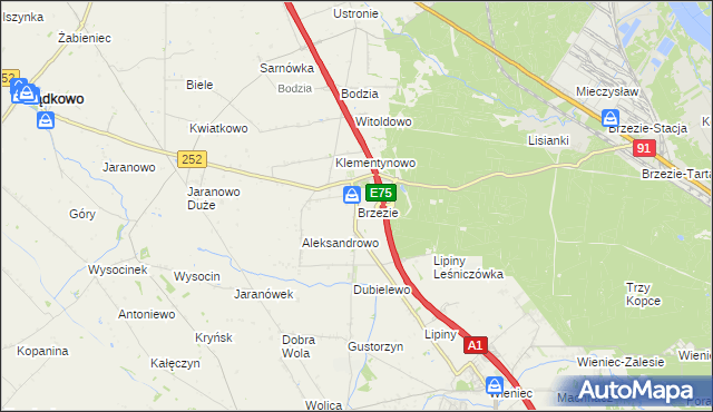 mapa Brzezie gmina Brześć Kujawski, Brzezie gmina Brześć Kujawski na mapie Targeo