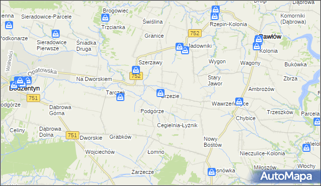 mapa Brzezie gmina Pawłów, Brzezie gmina Pawłów na mapie Targeo