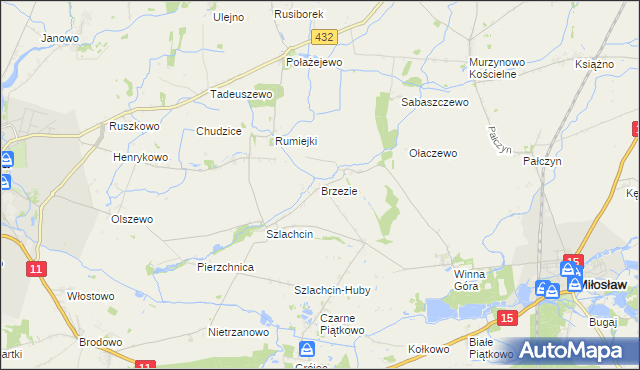 mapa Brzezie gmina Środa Wielkopolska, Brzezie gmina Środa Wielkopolska na mapie Targeo