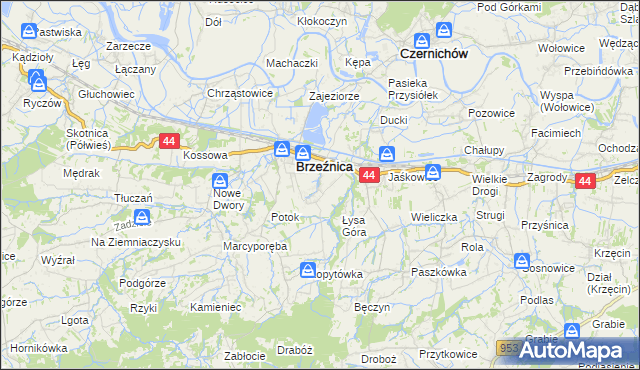 mapa Brzezinka gmina Brzeźnica, Brzezinka gmina Brzeźnica na mapie Targeo