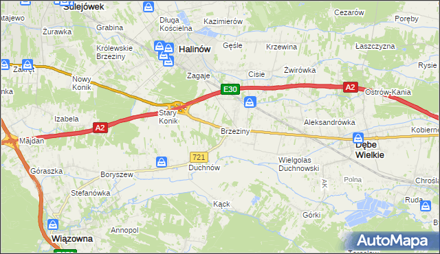 mapa Brzeziny gmina Halinów, Brzeziny gmina Halinów na mapie Targeo