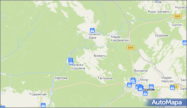 mapa Brzeziny gmina Józefów, Brzeziny gmina Józefów na mapie Targeo