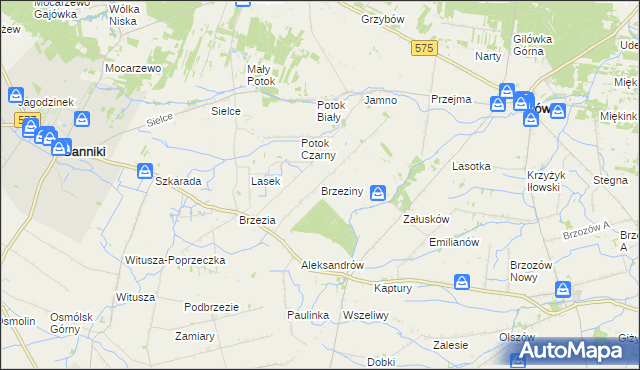 mapa Brzeziny gmina Sanniki, Brzeziny gmina Sanniki na mapie Targeo