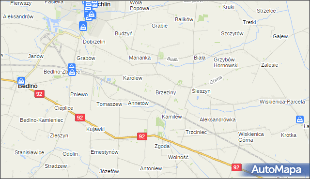 mapa Brzeziny gmina Żychlin, Brzeziny gmina Żychlin na mapie Targeo