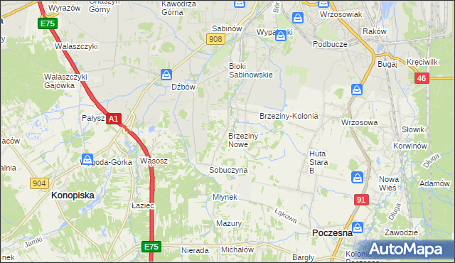 mapa Brzeziny Nowe, Brzeziny Nowe na mapie Targeo