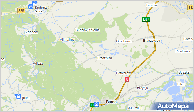 mapa Brzeźnica gmina Bardo, Brzeźnica gmina Bardo na mapie Targeo