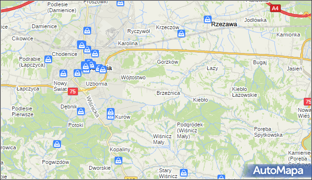 mapa Brzeźnica gmina Bochnia, Brzeźnica gmina Bochnia na mapie Targeo