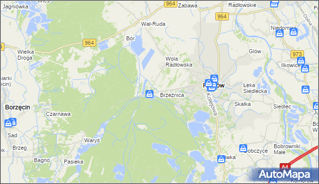 mapa Brzeźnica gmina Radłów, Brzeźnica gmina Radłów na mapie Targeo