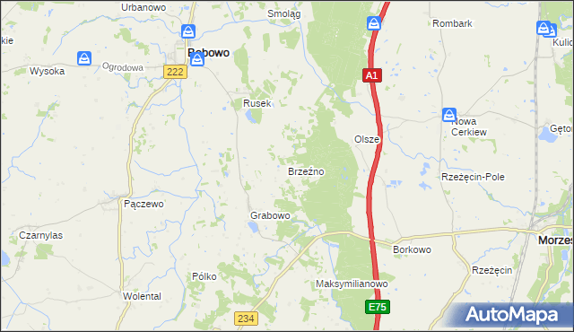 mapa Brzeźno gmina Morzeszczyn, Brzeźno gmina Morzeszczyn na mapie Targeo