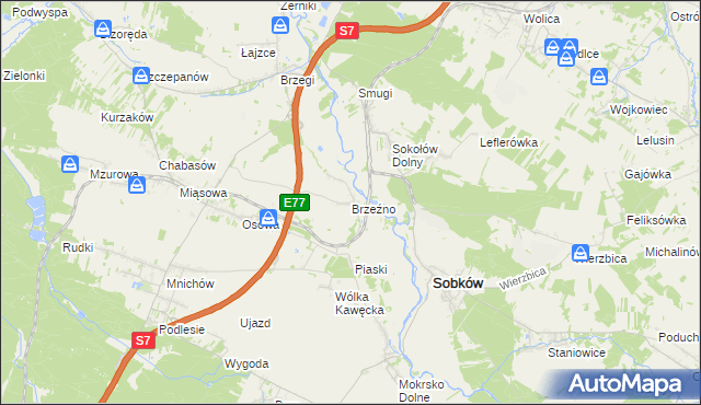 mapa Brzeźno gmina Sobków, Brzeźno gmina Sobków na mapie Targeo