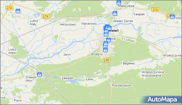 mapa Brzeźno gmina Wieleń, Brzeźno gmina Wieleń na mapie Targeo