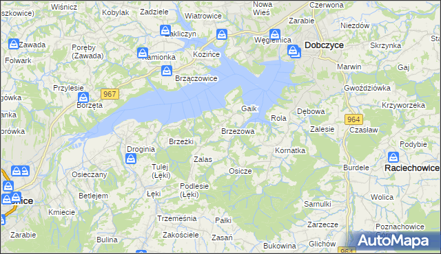 mapa Brzezowa gmina Dobczyce, Brzezowa gmina Dobczyce na mapie Targeo