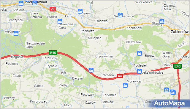 mapa Brzoskwinia, Brzoskwinia na mapie Targeo