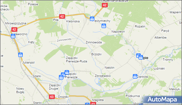 mapa Brzózki gmina Lipie, Brzózki gmina Lipie na mapie Targeo