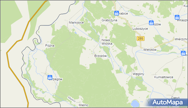 mapa Brzozów gmina Gubin, Brzozów gmina Gubin na mapie Targeo