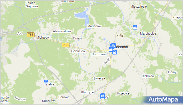 mapa Brzozowa gmina Secemin, Brzozowa gmina Secemin na mapie Targeo
