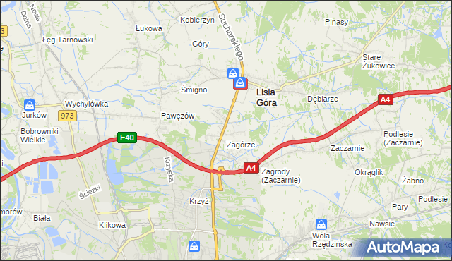 mapa Brzozówka gmina Lisia Góra, Brzozówka gmina Lisia Góra na mapie Targeo