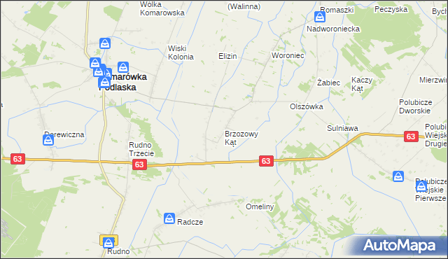 mapa Brzozowy Kąt gmina Komarówka Podlaska, Brzozowy Kąt gmina Komarówka Podlaska na mapie Targeo