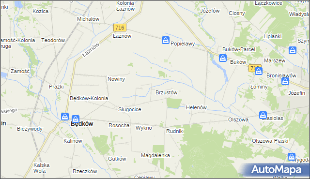 mapa Brzustów gmina Będków, Brzustów gmina Będków na mapie Targeo