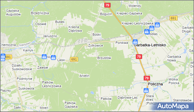 mapa Brzustów gmina Garbatka-Letnisko, Brzustów gmina Garbatka-Letnisko na mapie Targeo