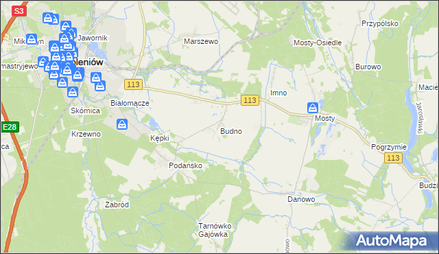 mapa Budno gmina Goleniów, Budno gmina Goleniów na mapie Targeo