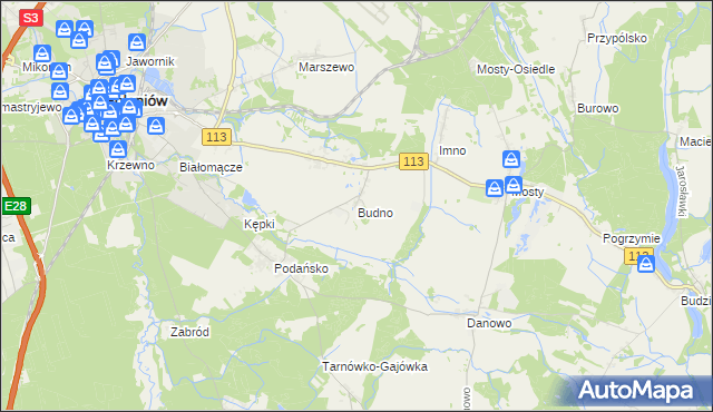 mapa Budno gmina Goleniów, Budno gmina Goleniów na mapie Targeo