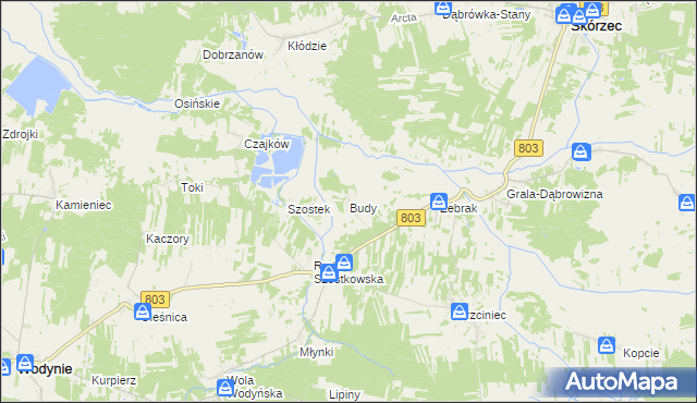 mapa Budy gmina Wodynie, Budy gmina Wodynie na mapie Targeo